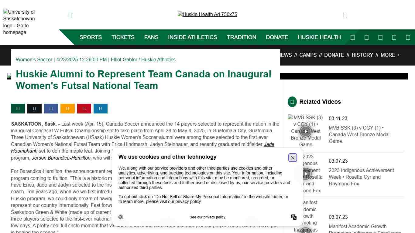 Huskie Alumni to Represent Team Canada on Inaugural Women's Futsal National Team - Huskie Athletics